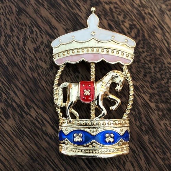 the rabbit cellar Jewelry - 🎠BRASS ENAMEL LARGE CAROUSEL BROOCH